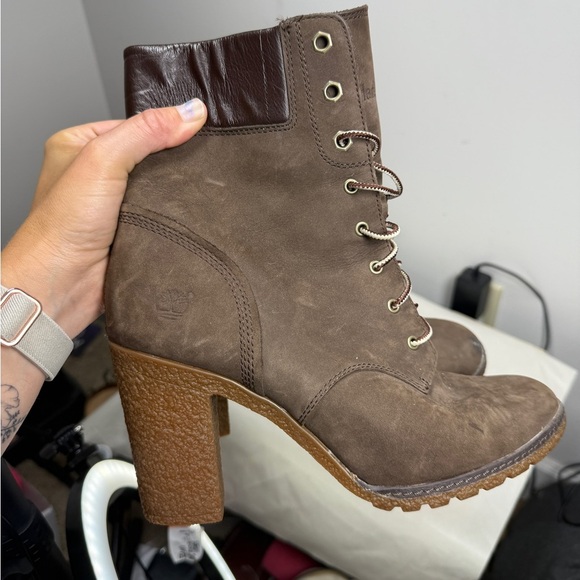 Timberland Earthkeepers Glancy Brown Lace Up Heeled Boots Size 9.5 - Picture 12 of 14